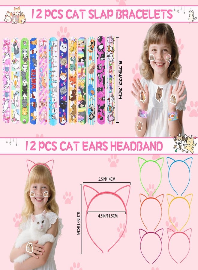 Coosilion Cat Party Favors, Cute 132 Pcs Cat Themed Birthday Party Decorations with Goodie Bags Stuffer Pencil Headband Mini Notebook Slap Bracelet Squishy Toy Stickers for Girls, Valentines Day Gifts for Kids - Image 5
